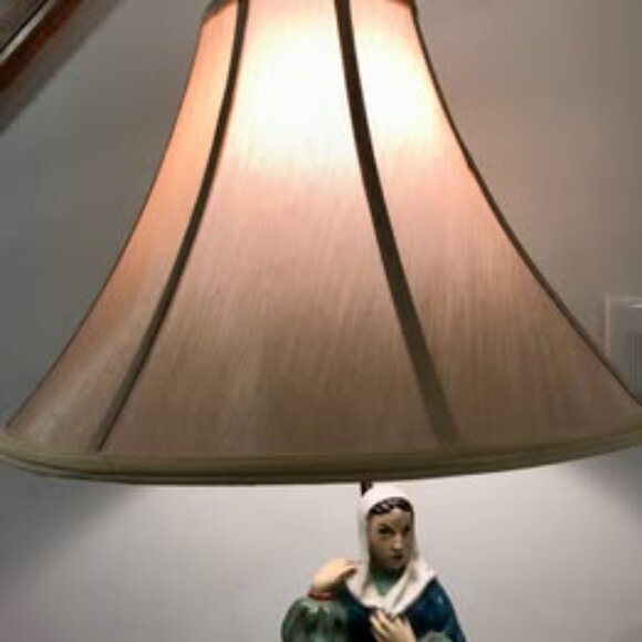 Vintage Antique Chalk Ware Woman Figure Brass Base Table Desk Lamp Works Used - Picture 8 of 8